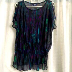 Reitmans multi colour sheer top petite side Lg open shoulders